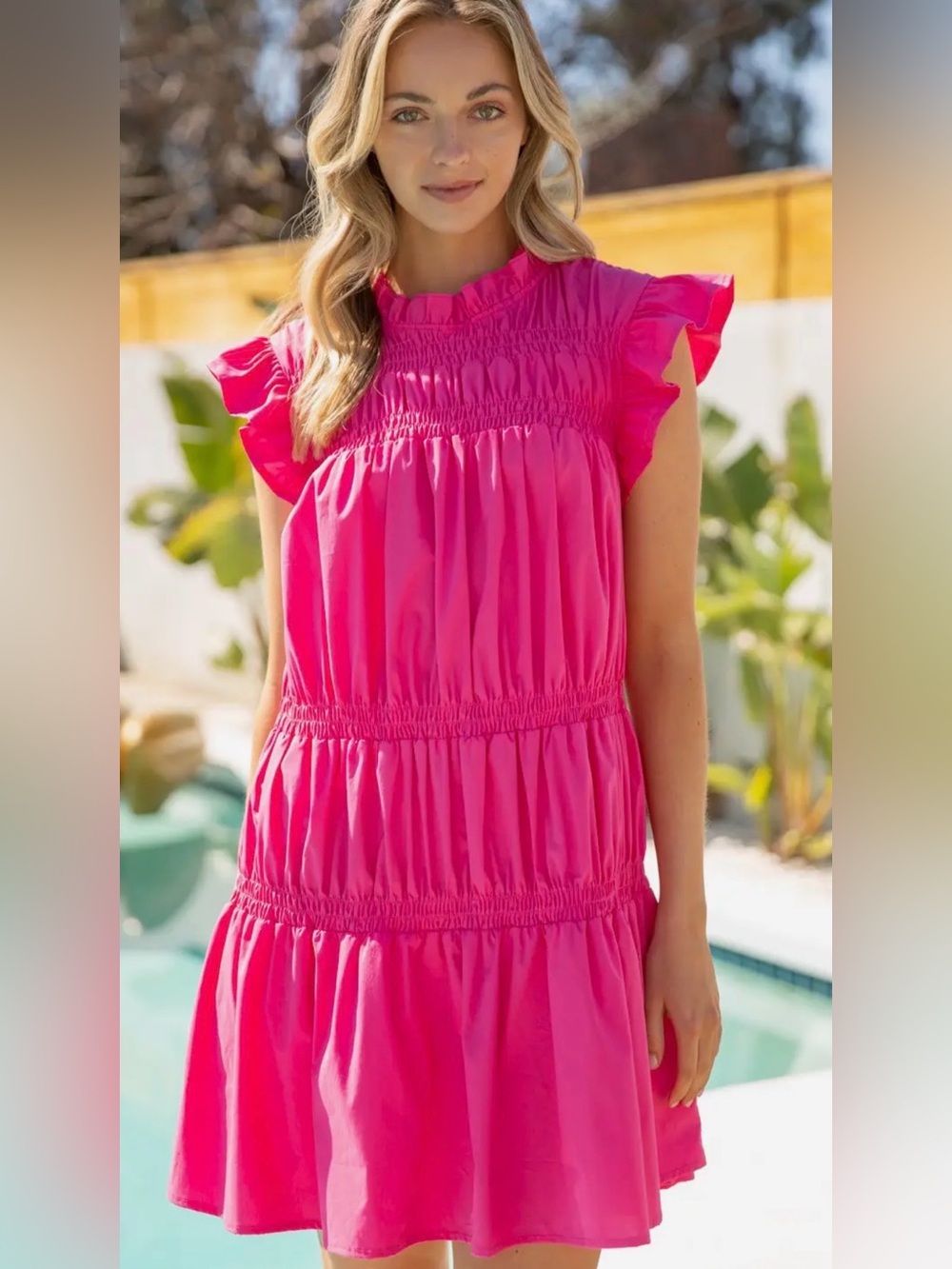 Women’s Fuschia Ruffle Tiered Dress